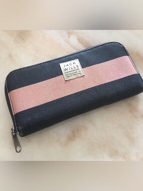 Jack Wills Black and Pink Striped Zip Wallet